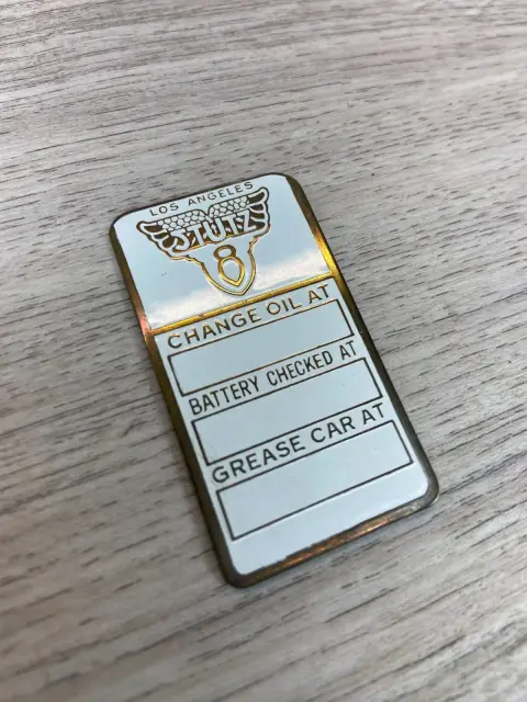 Stutz  Los Angeles Brass Enamel Service Plate Oil Maintenance Tag